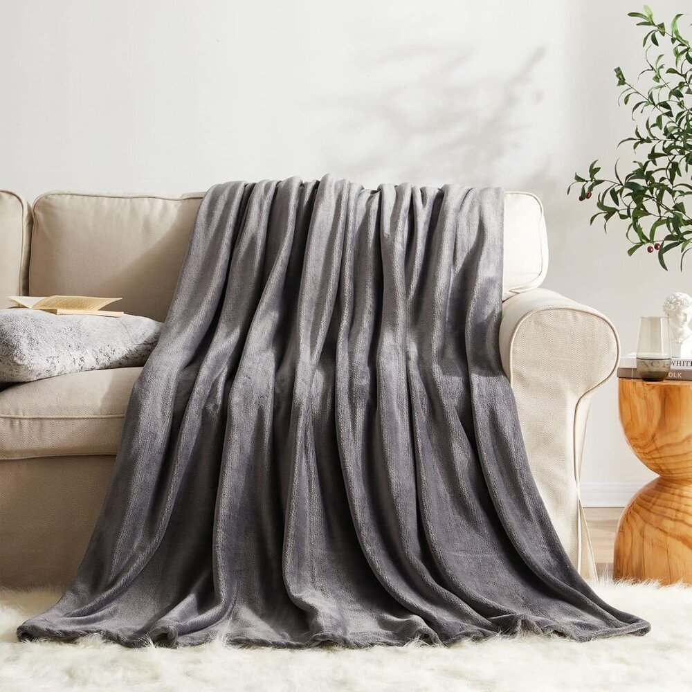 Fleece Blanket Twin Size Dark Grey Lightweight Throw Blanket Super Soft Cozy Mic
